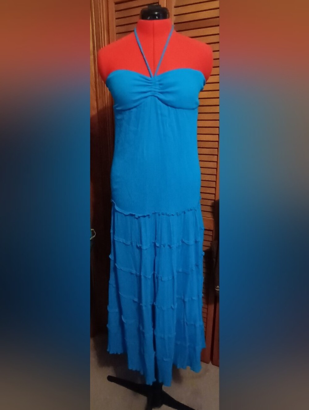 Twenty One Turquoise Blue Halter Tiered Maxi Dress Tiered Ruffles with Slip